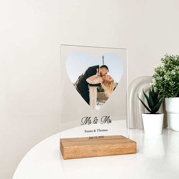 Custom Personalized Photo Picture Plaque, Wedding Anniversary Engagement Home Dcor for Her Custom Wood Stand Engrave Couple Gift, Christmas