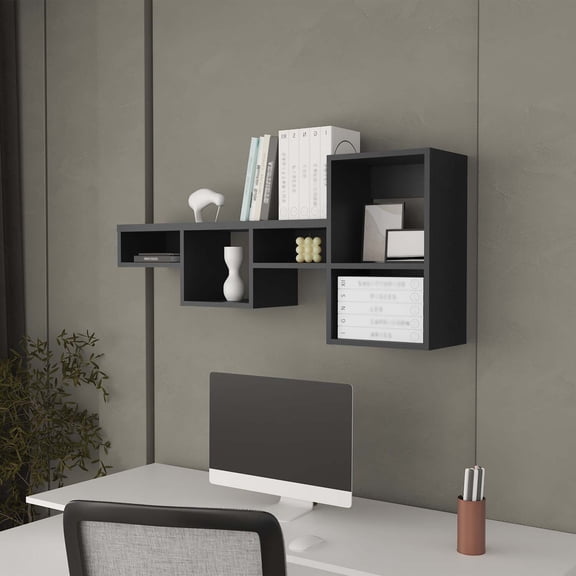 FM FURNITURE Globe Wall-Mounted Shelf Unit with 5 Shelves, Black