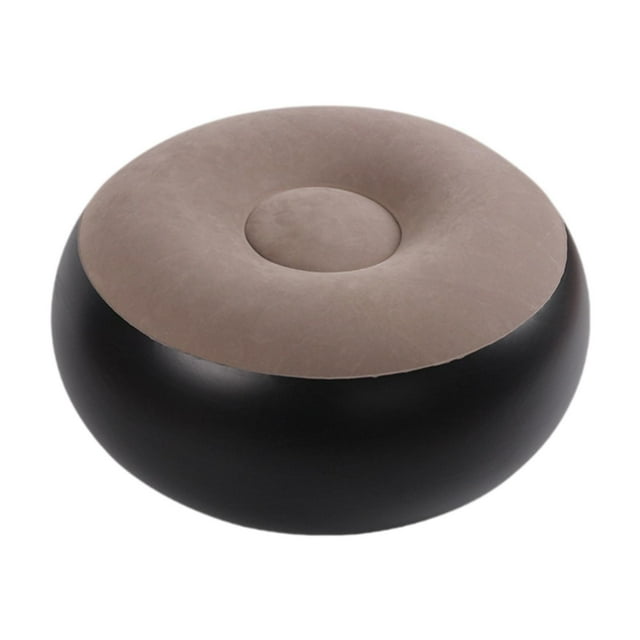 Taburete inflable flocado, otomano inflable redondo, cojín reposapiés multiusos Café