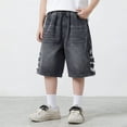 thumbnail image 2 of Boy Denim Shorts Elastic Waist Straight Leg Jeans Shorts Casual Loose Fit Denim Shorts with Pockets Shorts Boys 14-15 Years, 2 of 9