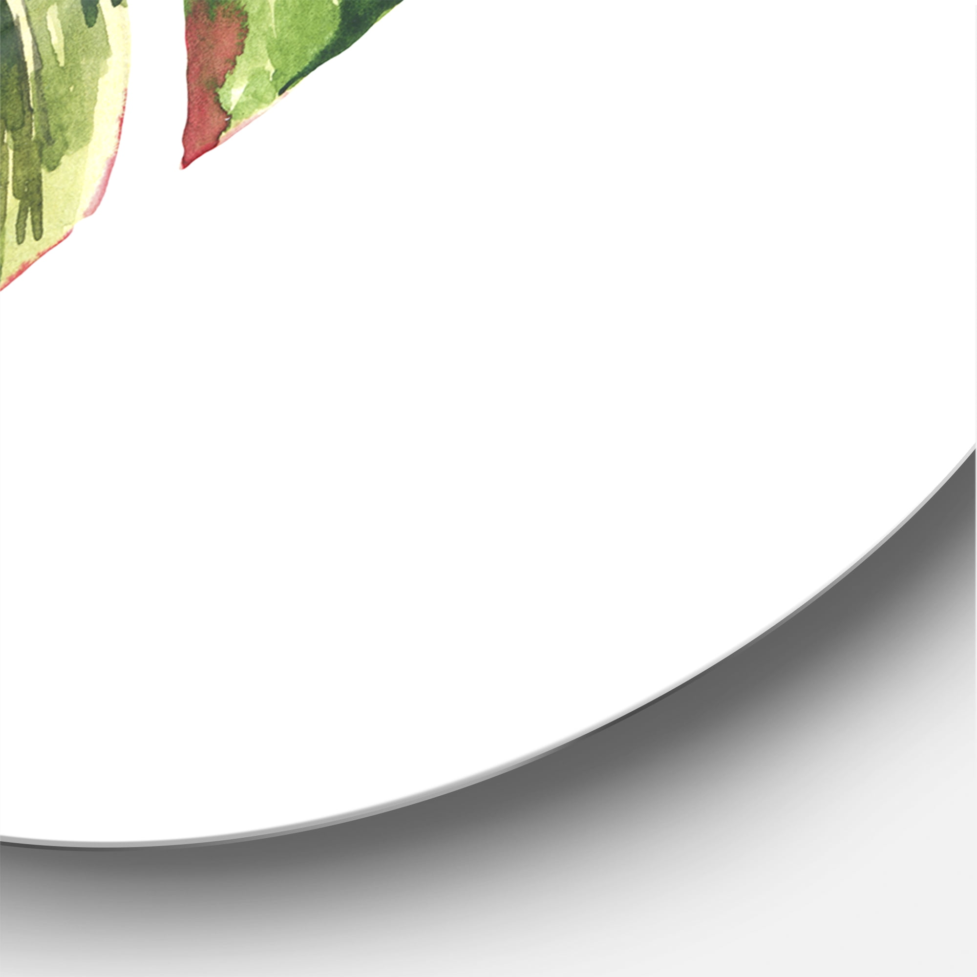 Designart 'Tropical Green Leaves On White In Summer Times III' Tropical Circle Metal Wall Art 23x23 - Disc of 23