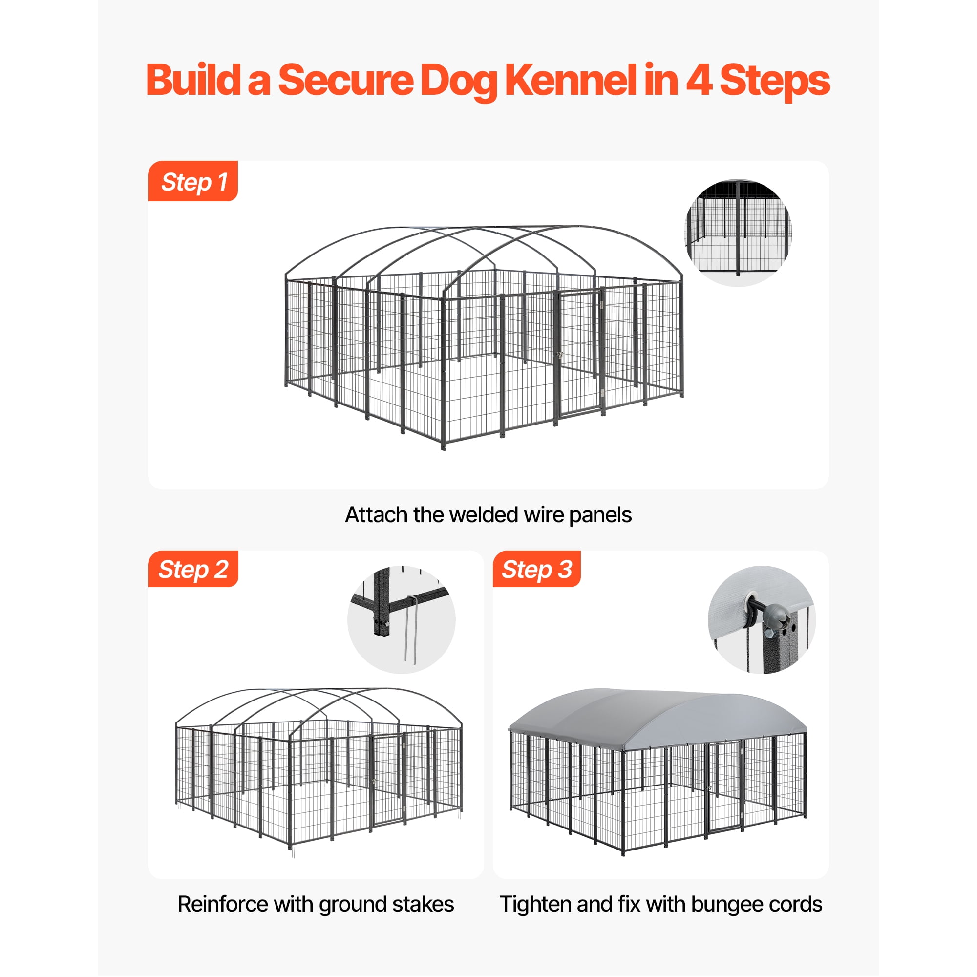 KFFKFF Outdoor Dog Kennel, 9.8 x 9.8 x 5.4 ft Spacious Pet Enclosure with Secure Lock, Durable Dog Cage with UV-Resistant and Waterproof Roof Cover, Sturdy Outdoor Run for Large Pets