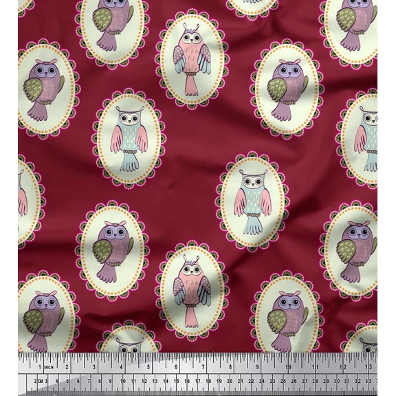 Soimoi Cotton Poplin Fabric Owl Kids Printed Fabric 1 Yard 42 Inch Wide