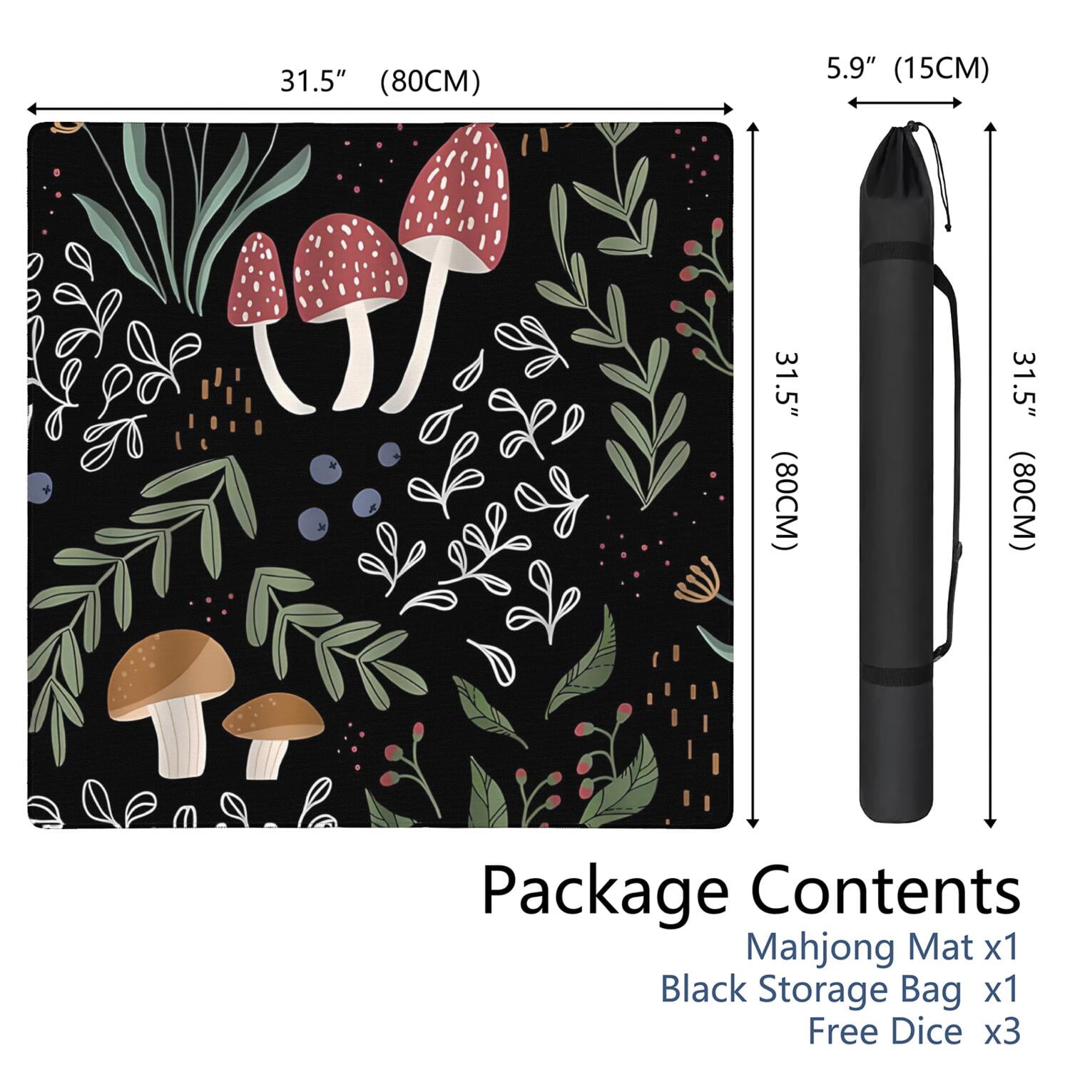 Square Plants Mahjong Playing Mat 31.5x31.5 Inches Made of High Quality Rubber Featuring Anti-Slip Non-Slip Backing and Noise Reduction for Tiles Cards Board Games