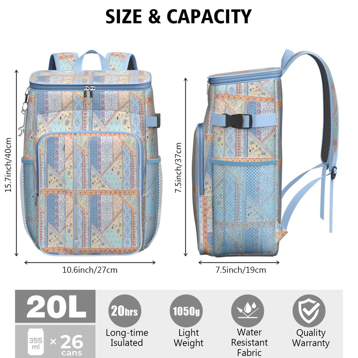 Travel Cooler Bag - Boho Bohemia Flower Camping Beer Cooler Backpack with Bottle Opener- Waterproof Insulated Picnic Backpacks - Cooler Bag for Beach