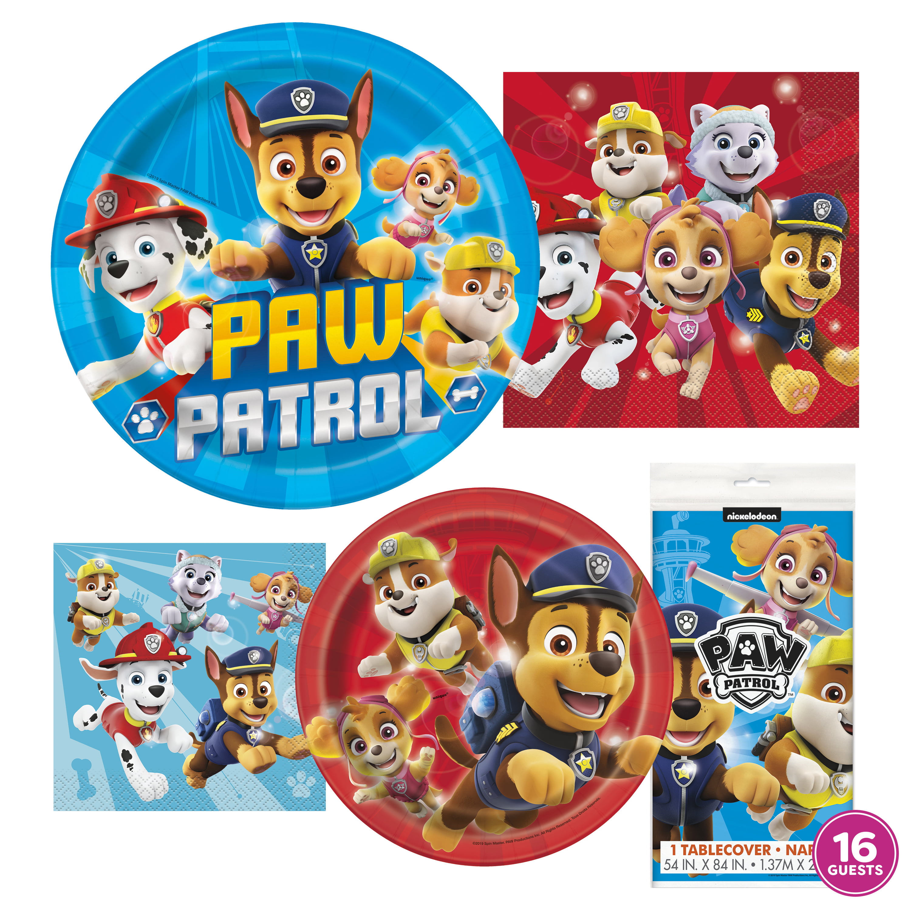 Plates Cups Paw Patrol Party Supplies Serves 16 Napkins 9 Paw Straws Disposable Kids Birthday Dinnerware Bundle with decorative design