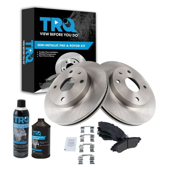 TRQ Brake Rotor & Metallic Pad Front Kit w/Chemicals for Suzuki Forenza Reno BKA17798
