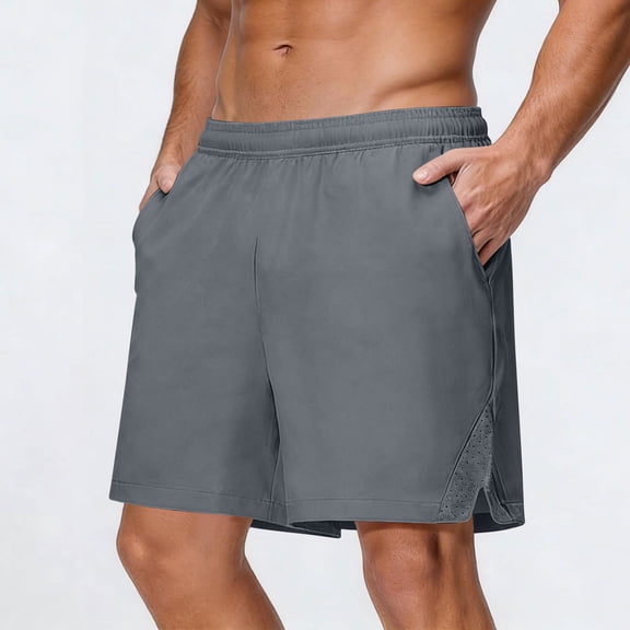Fnooota Mens Workout Shorts, Elastic Waist Gym Above the Knee Summer Athletic Shorts Dark Gray Size S-5XL