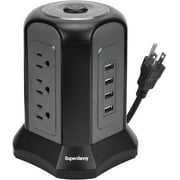 SUPERDANNY Surge Protector USB Power Strip Tower 9 Outlets 4  USB  Port,9.8ft