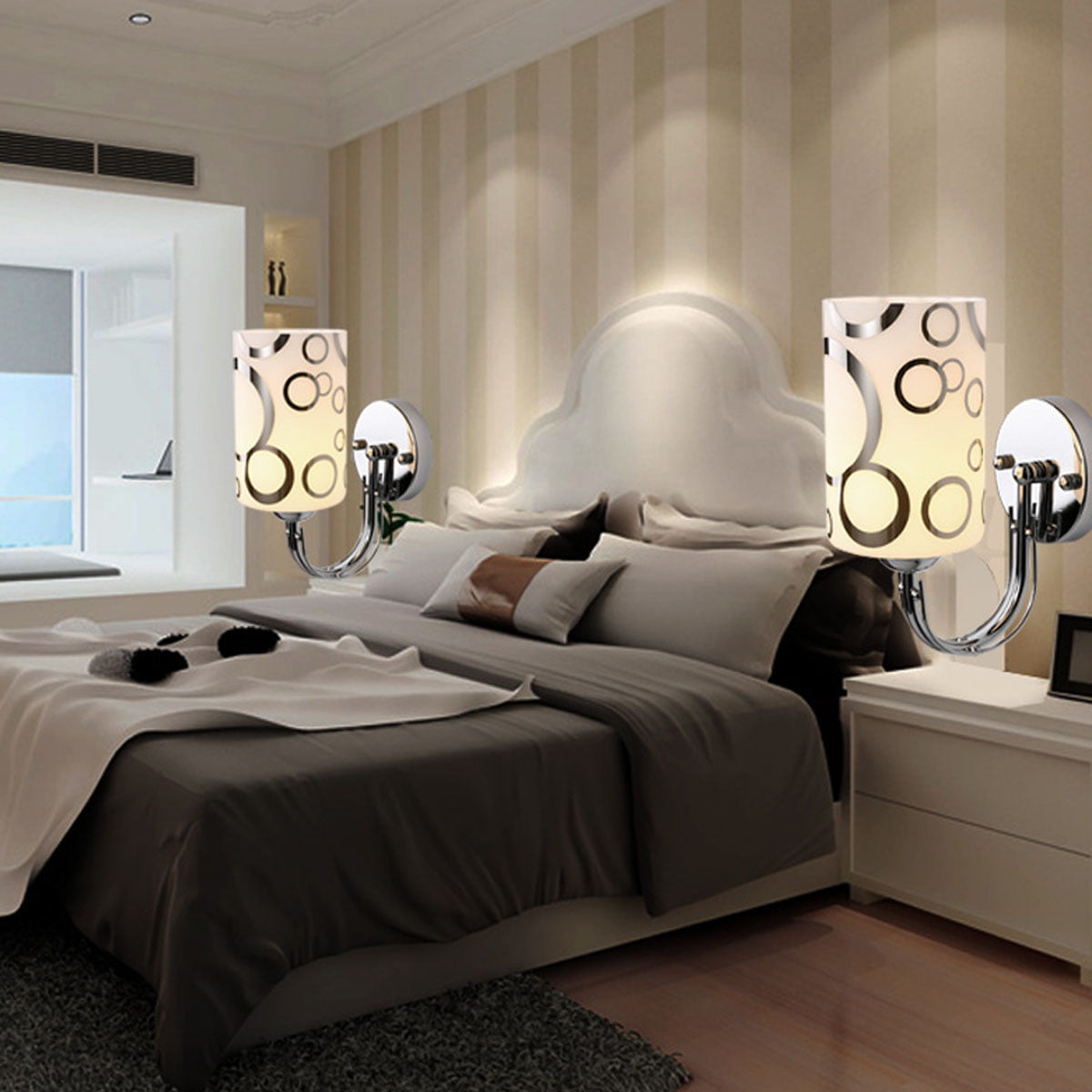 Details about   Modern Wall Lamp Plug-in Light with Outlet Wall Sconce Ivory Linen for Bedroom 