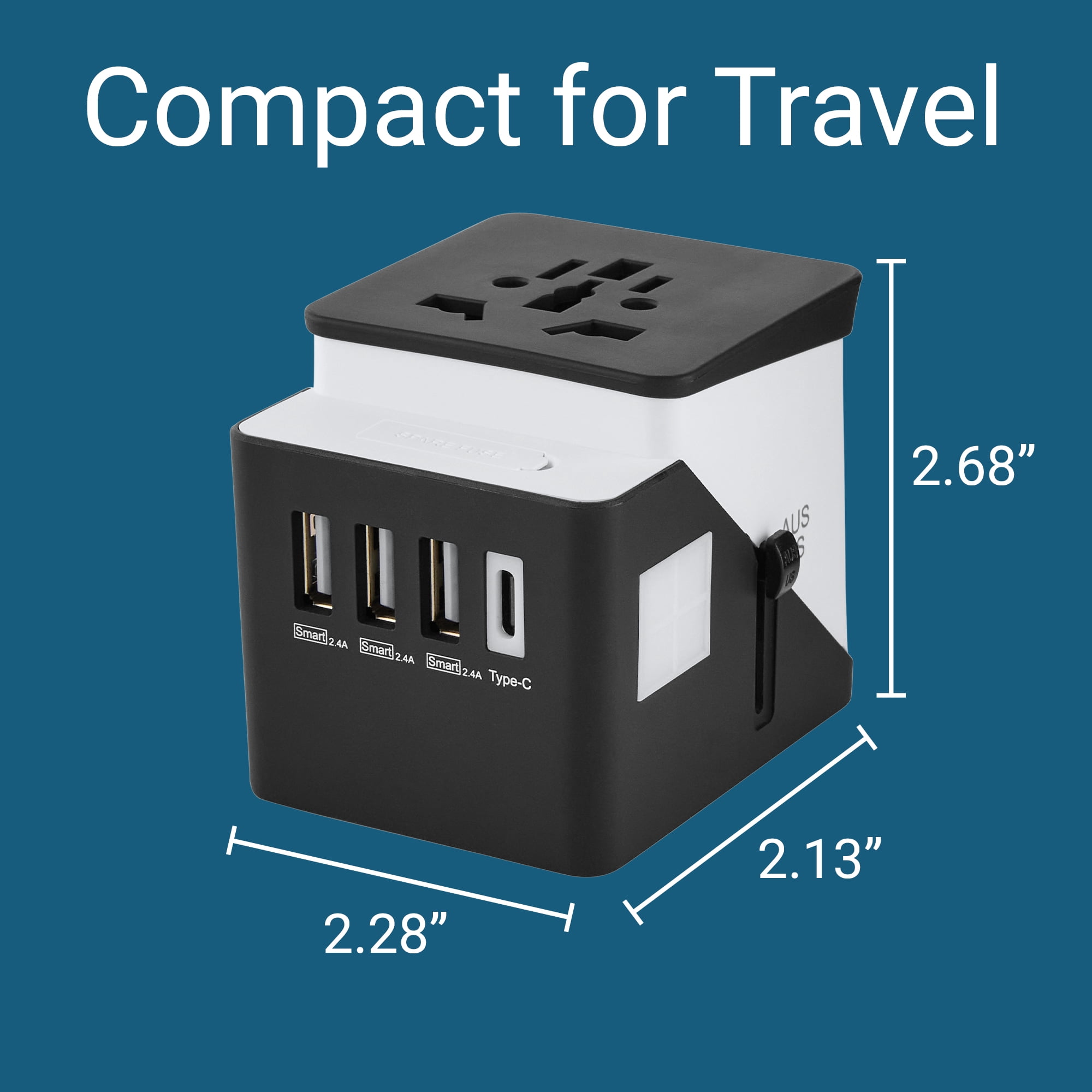 Protege International Travel Power Adapter 4 port with USB-C