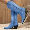 thumbnail image 4 of UngA Casual Boots for Women Cowboy Boots for Women Mid Calf Fashion Cowgirl Boots Blue,7.5, 4 of 7