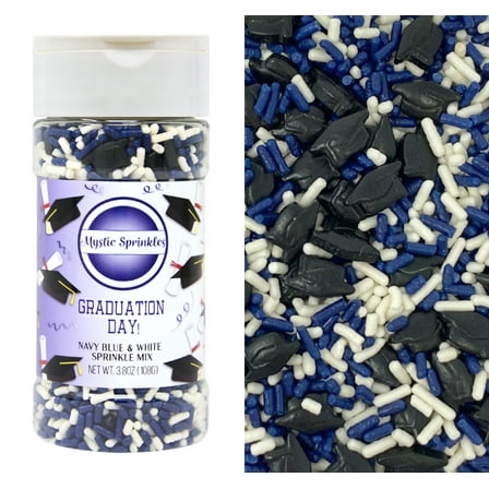 Mystic Sprinkles Graduation Day! Navy Blue & White Sprinkle Mix 3.8 oz.
