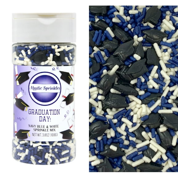 Mystic Sprinkles Graduation Day! Navy Blue & White Sprinkle Mix 3.8 oz.