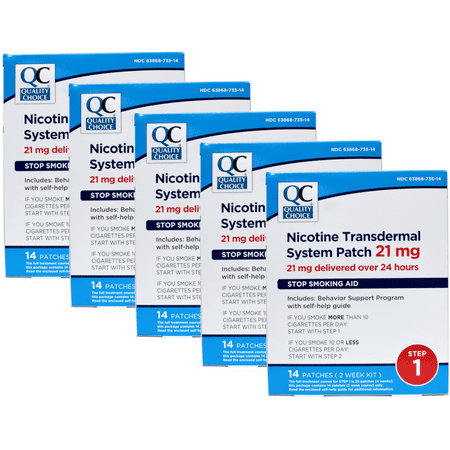Quality Choice Nicotine Transdermal System Patch 21 mg Stop Smoking Aid 14 Patches for 2 Weeks Pack of 5