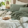 thumbnail image 4 of Bedding Sheet Set Washed Cotton Linen Like Textu Breathable Durable Soft Comfy (Dark Orange Queen), 4 of 6