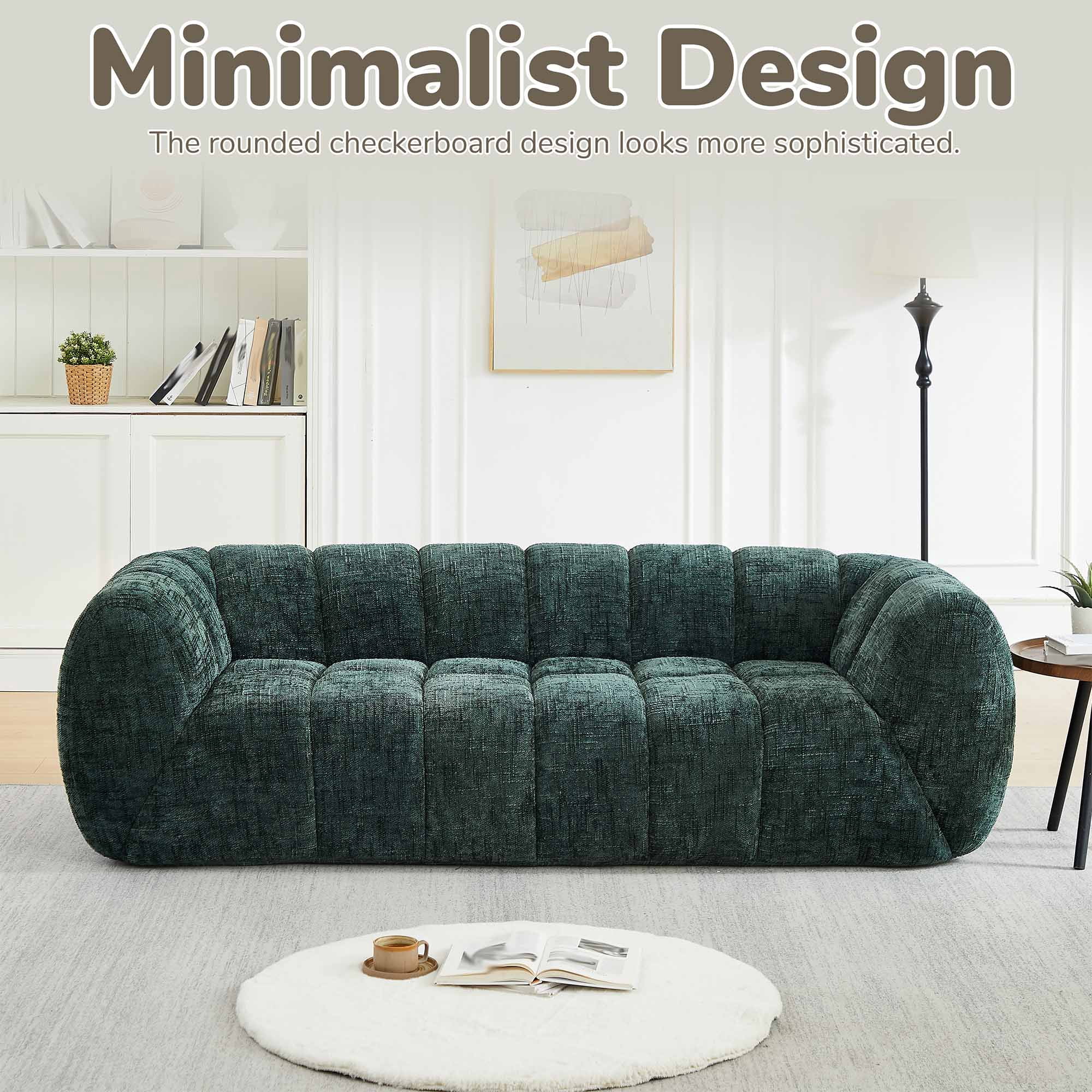 Lunale 3-Seater Boneless Sofa, No Assembly Required, Modern Cloud Couch for Living Room, Apartment, Green Chenille