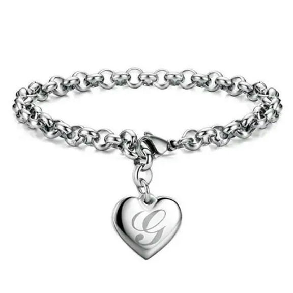 EOEMY 925 Sterling Solid Silver Jewelry A-Z Letter Charm Heart Bracelet For Women-G