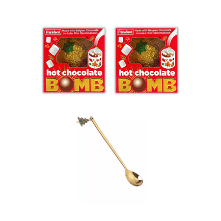 2 Belgian Milk Hot Chocolate Melting Balls with Mini Marshmallows Inside, with 1 Christmas Tree Charm Spoon, perfect Gift, 1.6 Ounce