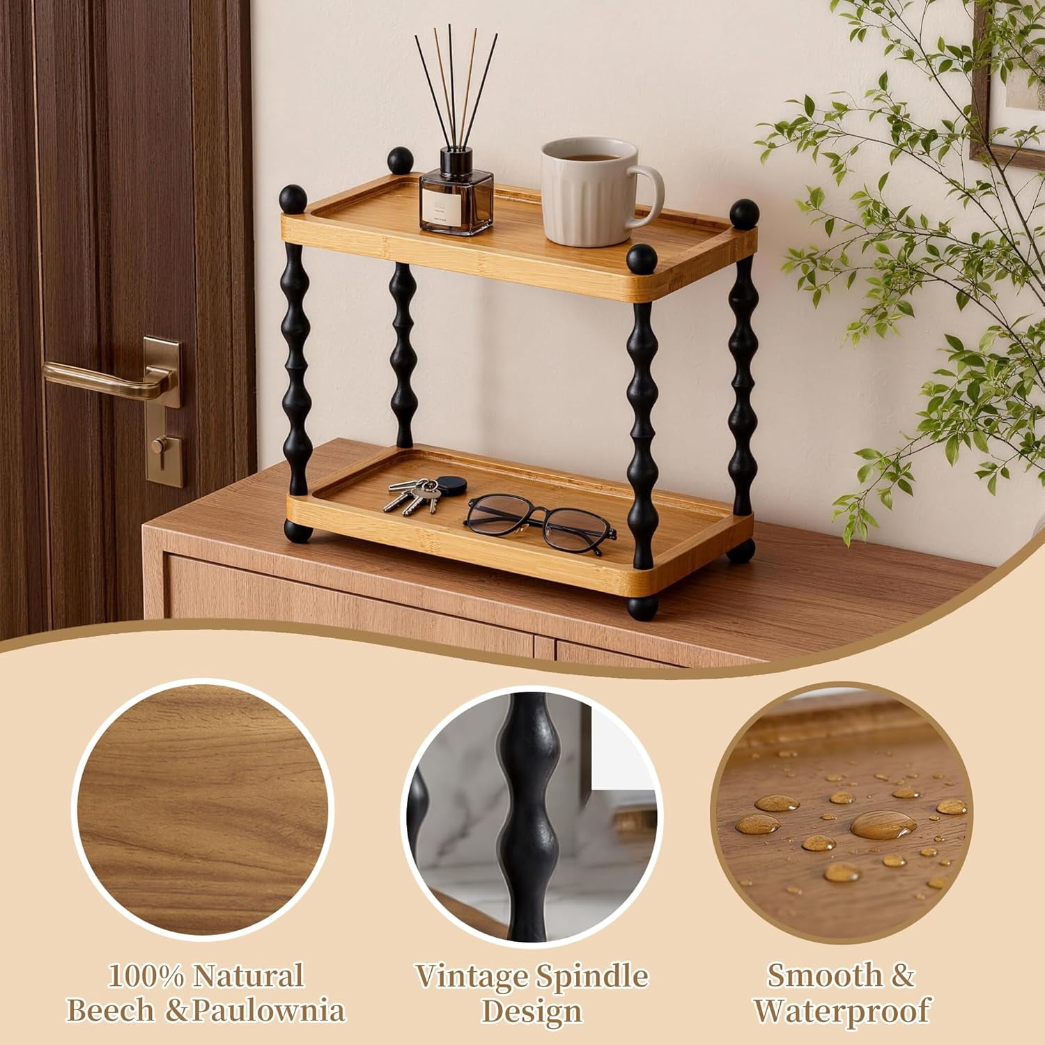 2-Tier Bathroom Counter Organizer , Wood Countertop Organizer for Storage, Skincare Organizers for Vanity, Counter Shelf for Bathroom Organization
