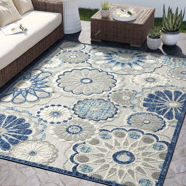 Abani Hampton Collection Grey Blue 4' x 6' Contemporary Floral Indoor