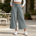 thumbnail image 2 of HomeDM Capris Pants for Women Wide Leg Drawstring Loose Pants Gray Lounge Trousers with Pockets for Athletic Work Size S, 2 of 7