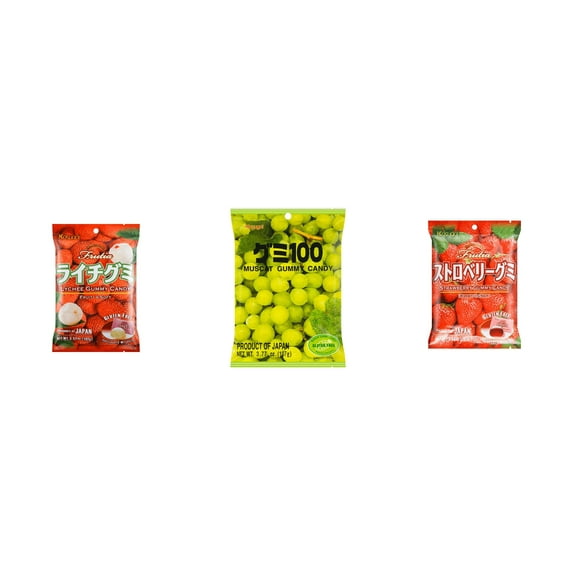 3 Pack Kasugai Gummy Candies, Made in Japan, Gluten Free, Mix 3 Flavor (Lychee,Mmuscat,Strawberry) Plus NineChef Brand Long Handle Coffee Spoon
