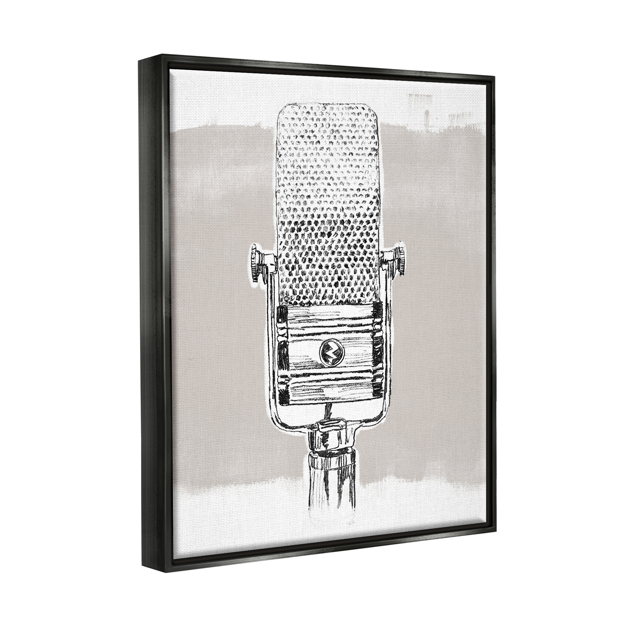 Stupell Industries Vintage Microphone Music Drawing Novelty Painting Black Floater Framed Art Print Wall Art