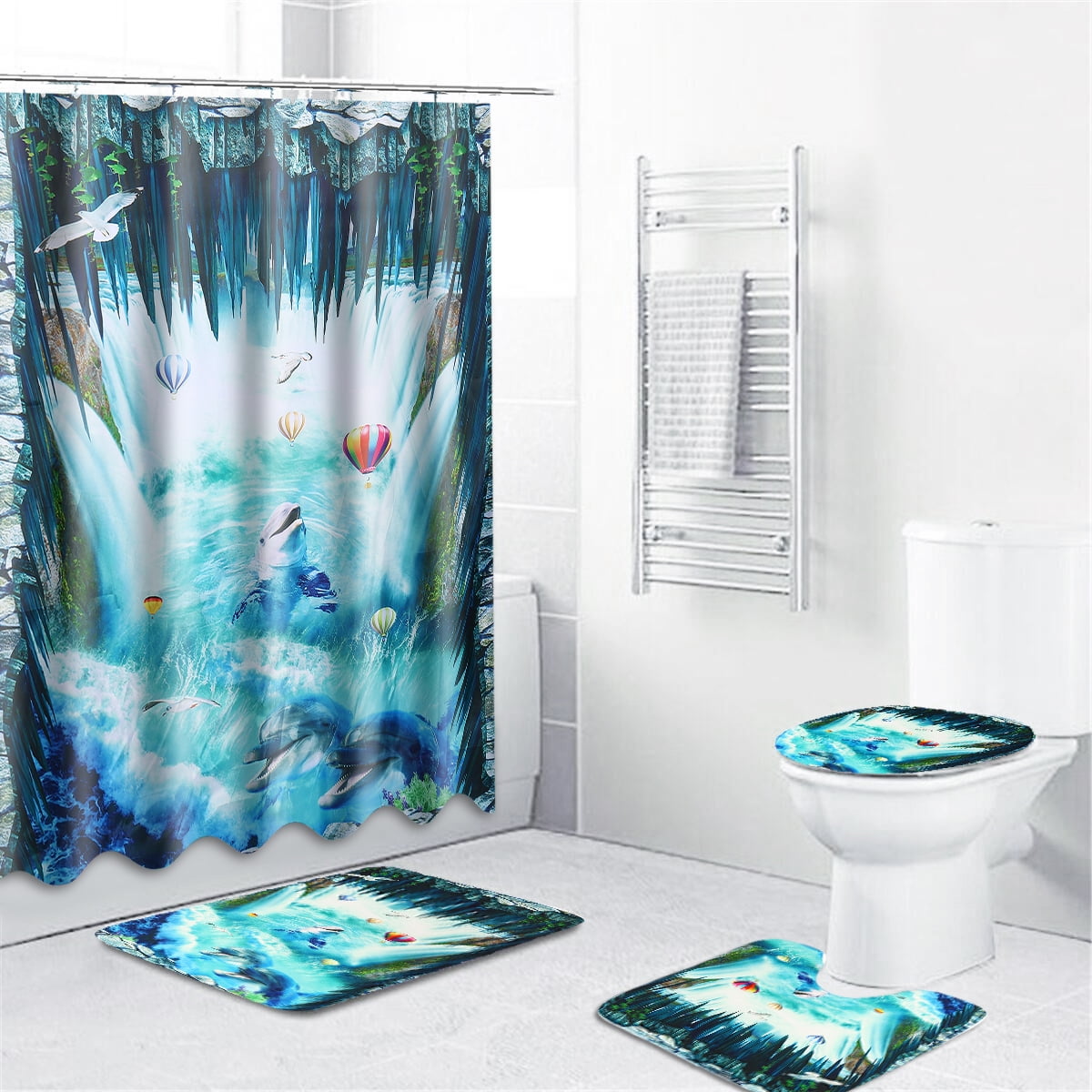 3/4Pcs/Set Bathroom Shower Curtain Non-slip Mat Toilet Lid ...