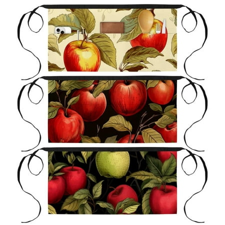 

Waitress Aprons with 3 Pockets Happy Thanksgiving Red Fruit Waiter Waitress Bistro Half Waist Aprons for Women Men 3 Packs Cooking Kitchen Aprons Teacher Apron