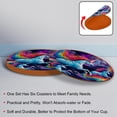 thumbnail image 4 of Unicorn Set of 6 Round Microfiber Leather Coasters, 11x11 cm/4.3x4.3 in, Stain Drink Mats for Home and Office, 4 of 6