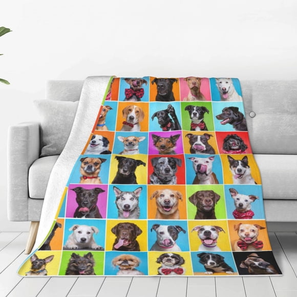 KLL Couverture Jetée en Molleton à Motif Collage de Chiens Mignons, Couvertures Jetées en Molleton pour Canapé et Lit pour Toutes les Saisons-40"x30 Pouces