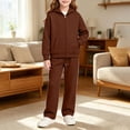 thumbnail image 2 of JULMCOMO Girls Sweatsuits Fleece Full Zip Up Long Sleeve Comfy Hoodie Casual Tracksuits Drawstring Loose Sweatpants Soft Two Piece Sets with Front Pocket Brown 5-6 Years, 2 of 6