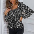 thumbnail image 4 of Tops de manga larga con escote cuadrado y estampado de leopardo para mujer, cintura elástica, mangas acampanadas plisadas Fridja  bvmnju169, 4 of 7