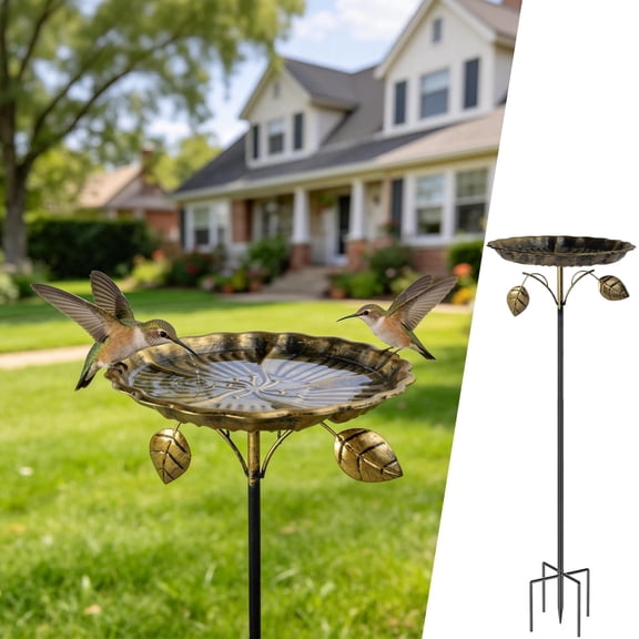 Lockways Retro Bird Bath for Outside, 32.6" Weather-Resistant bird bath with 5 Prongs Base, Bird Baths and Feeder with Lotus Leaf Shaped Tray, Antique Bronze