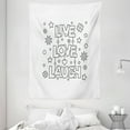 thumbnail image 1 of Live Laugh Love Tapestry, Doodle Style Quote with Flowers Hearts and Stars Coloring Book Design, Wall Hanging for Bedroom Living Room Dorm Decor, 60W X 80L Inches, Black White, by Ambesonne, 1 of 2