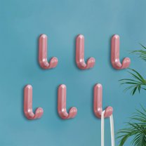 Nkmbld 6PC Adhesive Wall Hooks for Hanging, Household Plastic Hooks No Punch Non Marking Hanging Buckle Strong Load Bearing Sticky Wall Hooks, Red