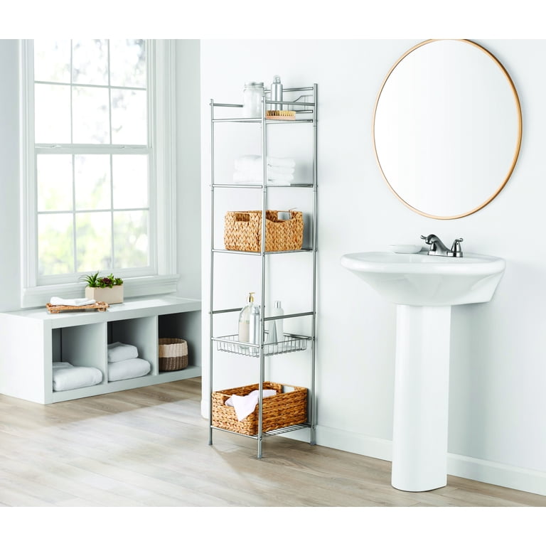 Mainstays 5 Shelf Steel Bathroom Storage Tower with Liner Satin Nickel Walmart