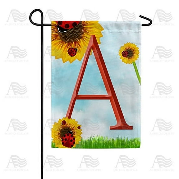 America Forever Summer Sunflower Ladybugs Monogram Garden Flag Letter A 12.5 x 18 inches Yellow Floral Spring Double Sided Vertical Outdoor Yard Lawn Decorative Yellow Hello Sunshine Garden Flag