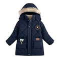 thumbnail image 2 of Huowey Big Kids Boys Girls Winter Jacket Hooded Long Sleeve Multi Pocket Cargo Coat Padded Thickened Warm Mid Length Fashion Comfy Soft Outwear,Navy,5-6 Years, 2 of 4