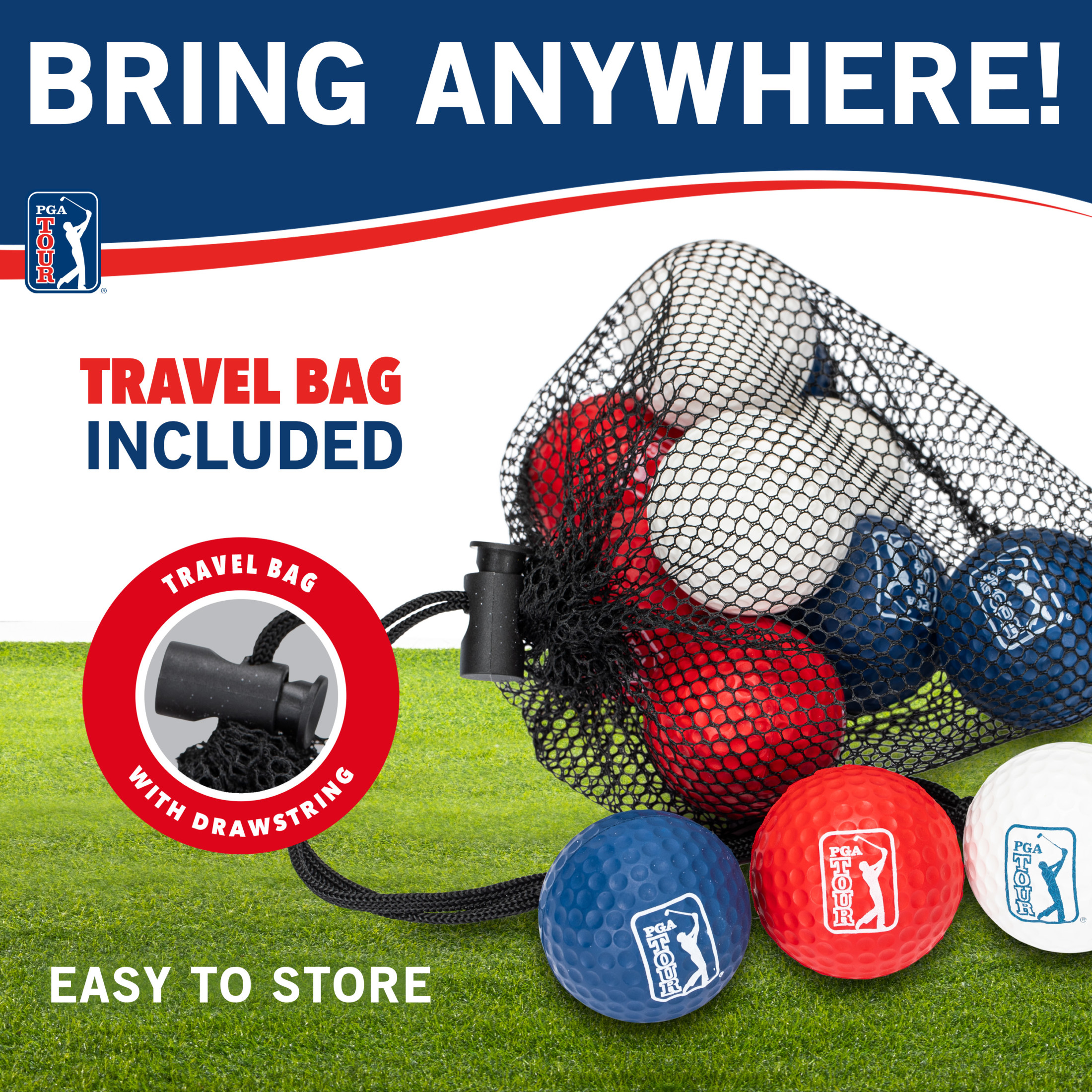 Franklin Sports Indoor + Outdoor Foam Golf Balls - PGA TOUR Kids + Adults Foam Golf Balls - Limited Flight Golf Balls - 12 Pack of Golf Balls with Draw String Carry Bag