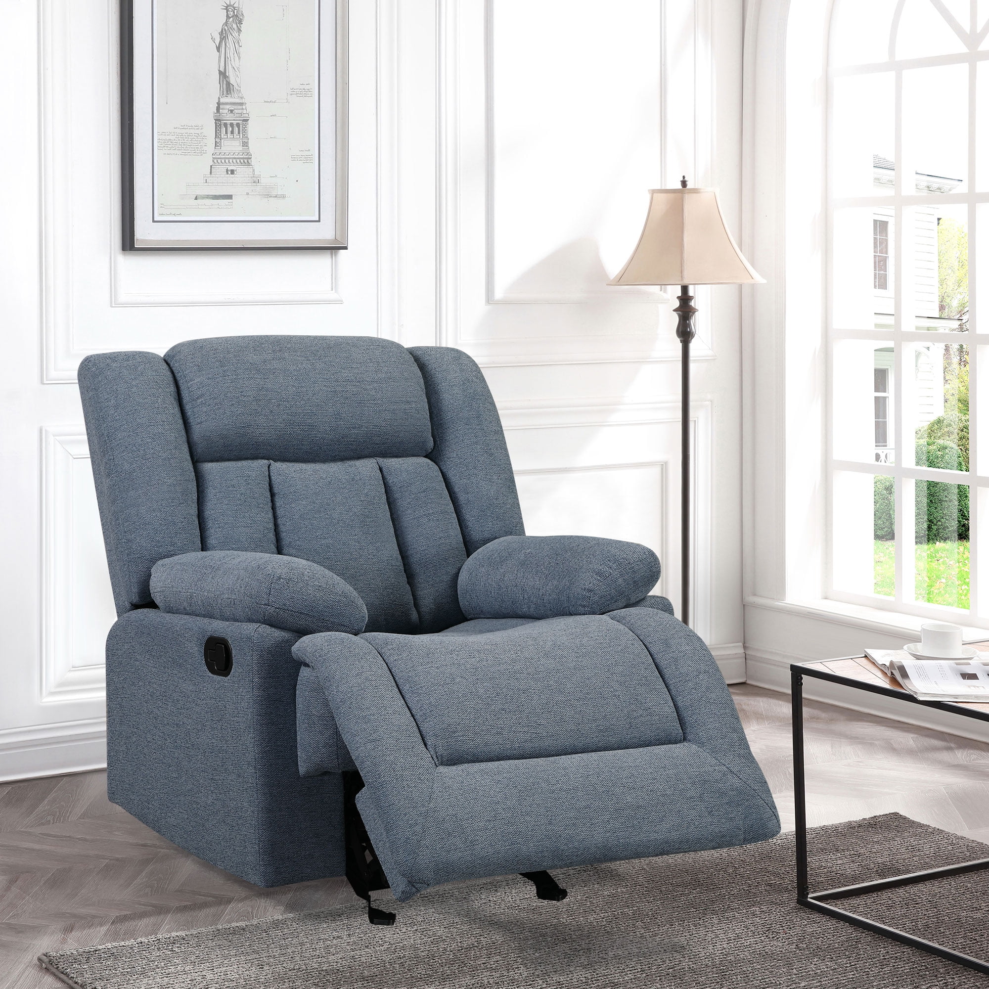 ARCTICSCORPION Blue Fabric Recliner Chair Adjustable Home Theater
