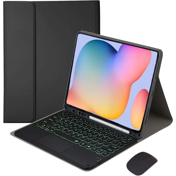 JINRAN Keyboard Case for Samsung Galaxy Tab S6 Lite 10.4 inch 2022/2020, 7 Colors Backlight Detachable Wireless Keyboard and Mouse, Smart Touchpad, Slim Lightweight Protective Cover,Blue