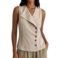 thumbnail image 3 of Women's Cotton Linen Tank Tops V Neck Sleeveless Blouse 2026 Summer Casual Button down Collared Vest Shirts by Yigetop Beige L, 3 of 8