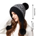 thumbnail image 2 of Voska Womens Thick Knit Ear Flap Winter Hat Soft Fleece Lined 3 Pom Pom Pull On Beanie with Fair Isle Pattern Black One Size, 2 of 4