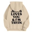 thumbnail image 6 of Women's 2 Piece Sweatsuits Long Sleeve Jesus Letter Print Christian Hooded Pullover Tops and Jogger Pant Casual Fall Comfy Fashion Tracksuit Sets, 6 of 6
