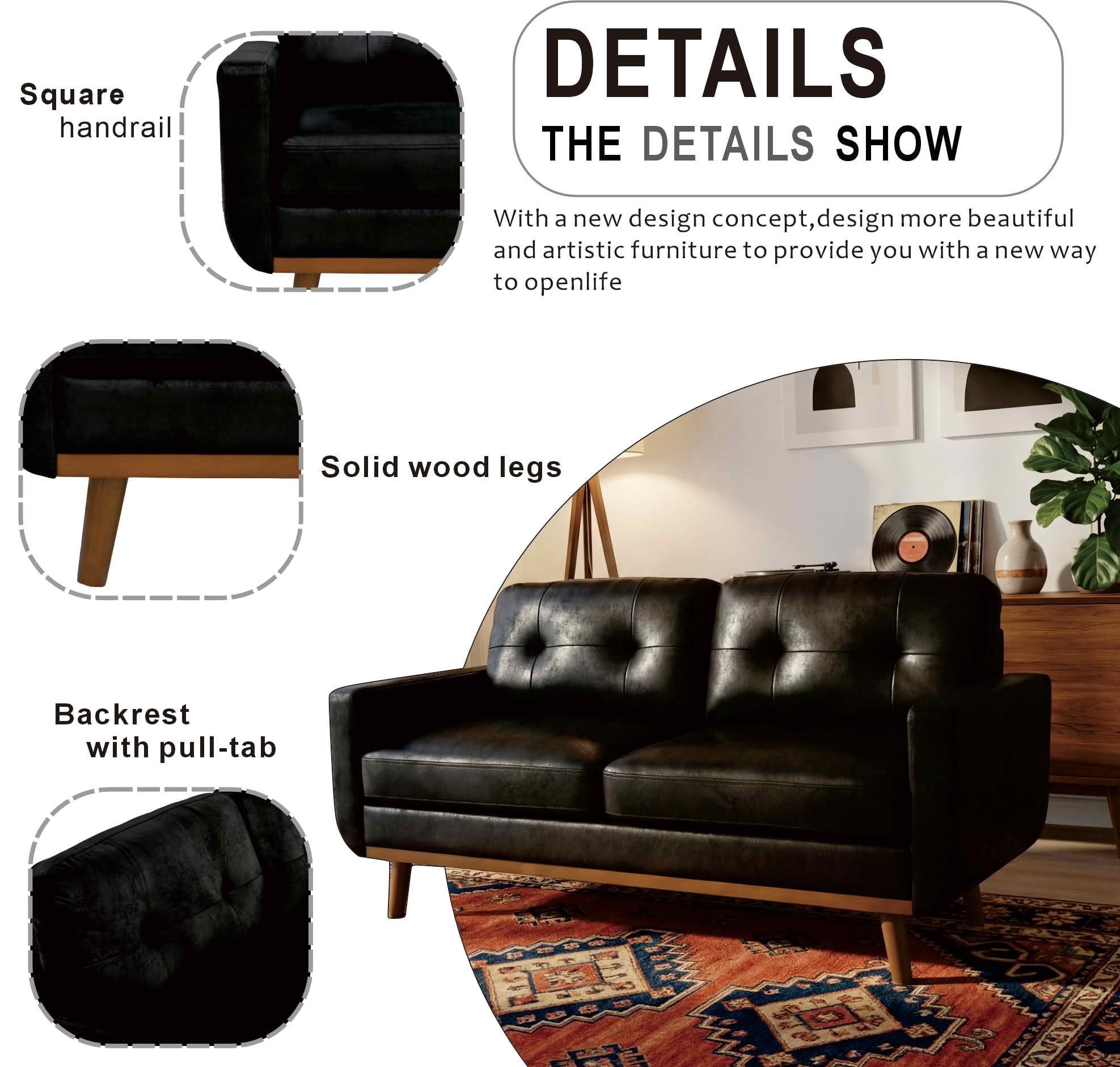 MAYEERTY 65" Modern Minimalist Two‑Seater Loveseat Sofa, Breathable Foil Fabric Upholstered Couch with Solid Wood Legs, Diamond Quilted Backrest for Living Room