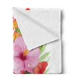 thumbnail image 2 of Hawaiian Soft Flannel Fleece Throw Blanket, Bouquet of Colorful Hibiscus Flowers a Butterfly Blooming Plumeria Petals, Cozy Plush for Indoor and Outdoor Use, 50" x 60", Multicolor, by Ambesonne, 2 of 5