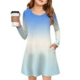 thumbnail image 2 of Drmagiyhm Girls Long Sleeve Dresses Size 10-12 Gradient Twirly Crew Neck Dress Boho Chiffon A-Line Dress Autumn Cute Midi Dress Light Blue 9-10 Years, 2 of 5