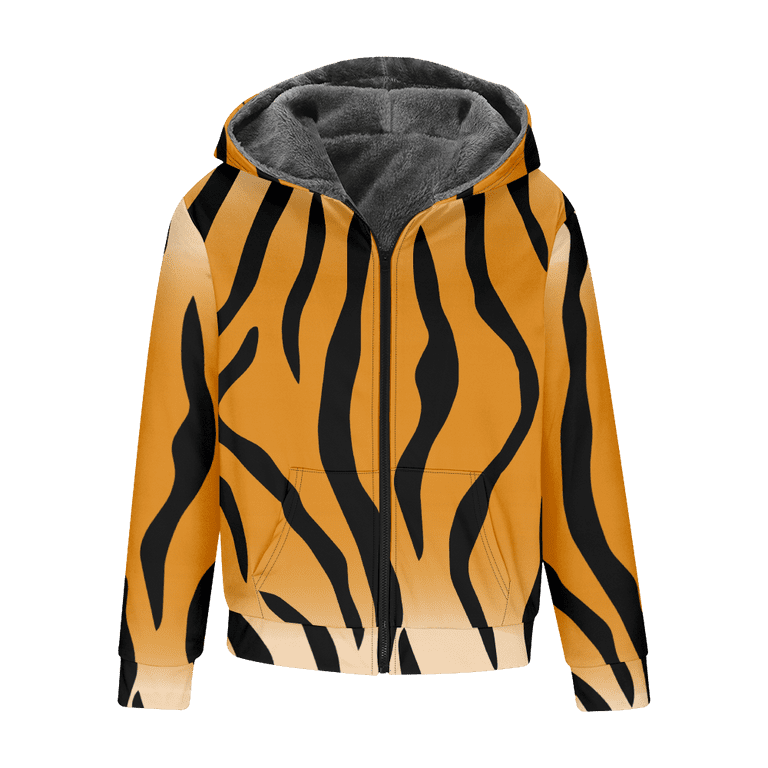 Mens Fleece Jacket Animal Tiger Stripes Graphics Full Zip Hoodie Jacket for Men Winter Warm Cozy Fleece Hoodie Jacket Orange Black M ANPF